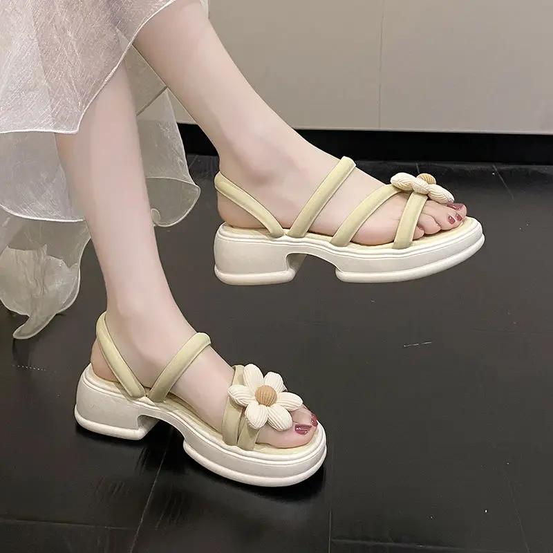 Fashion Height Shoes Slides Platform Women's Slippers and Ladies Sandals Cute with Heel Kawaii Indoor Open Toe Flower Outside on Offer Y