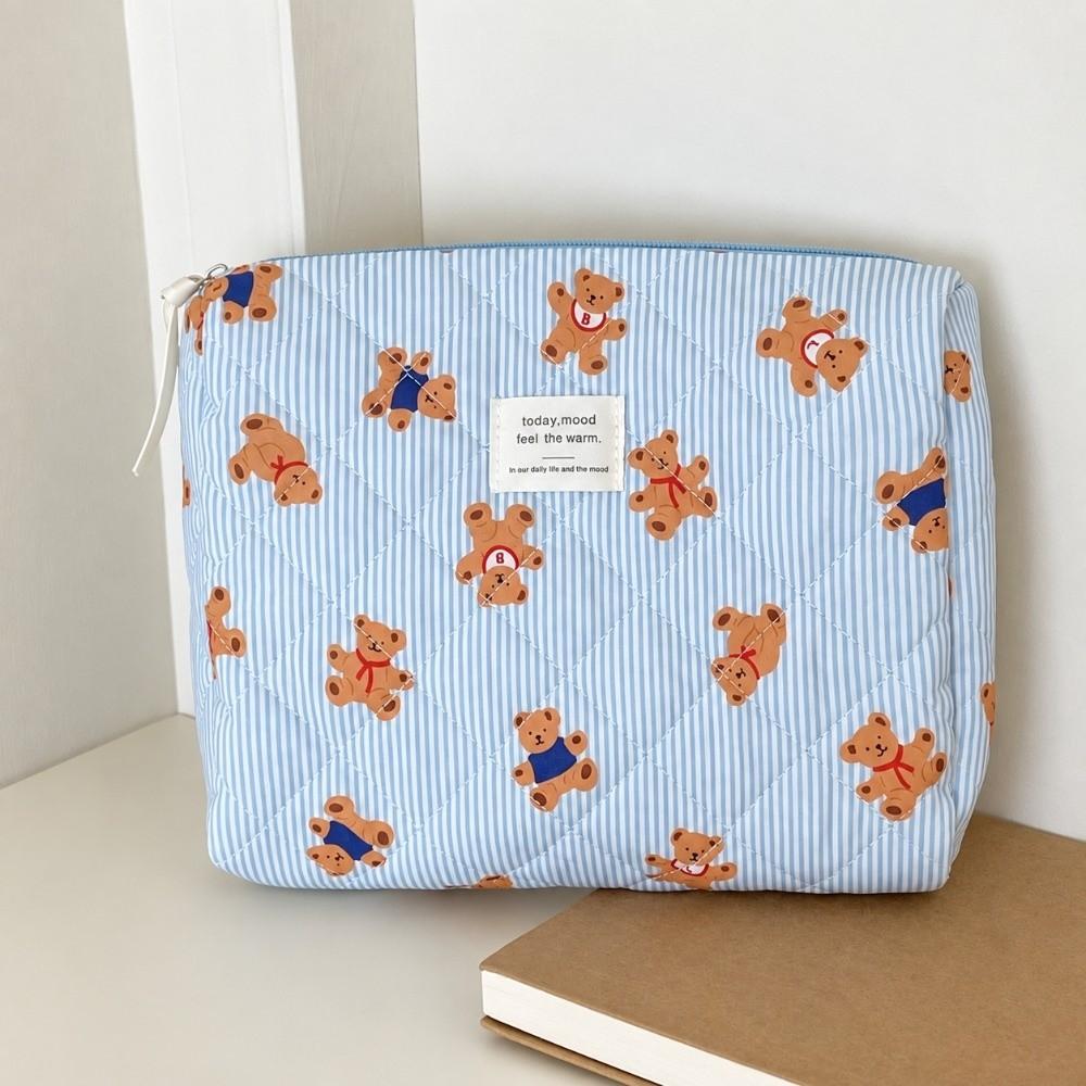 3PCS Soft Quilted Cotton Makeup Bag Large Capacity Cartoon Cosmetic Organizer Toiletry Pouch  Women