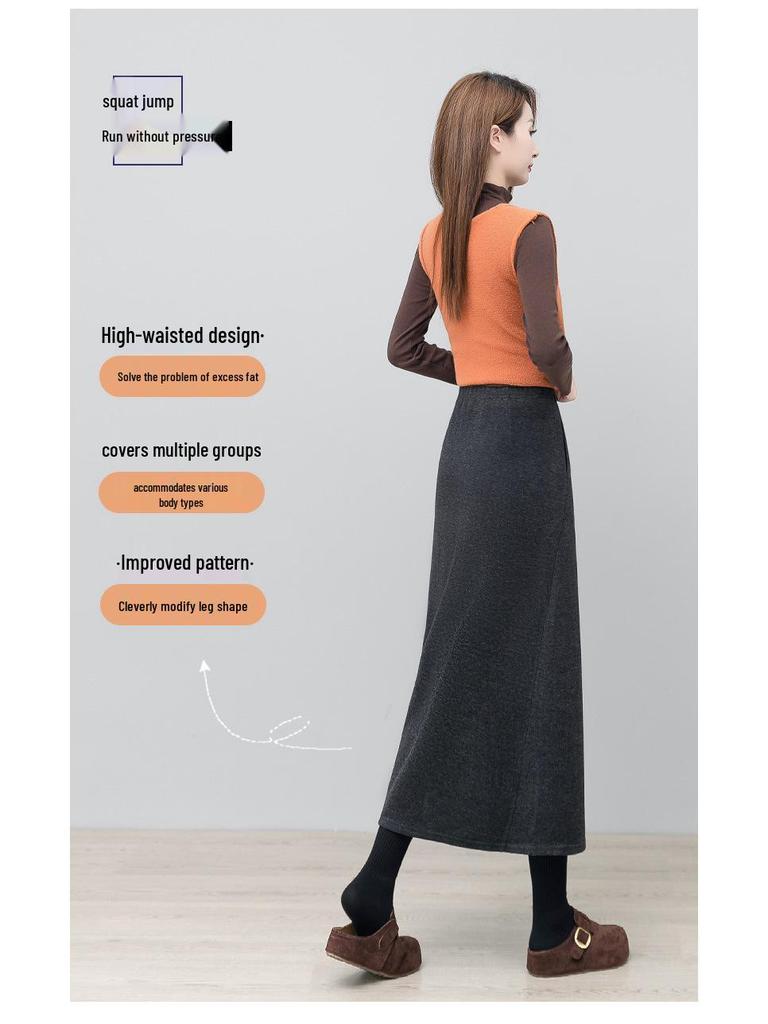 Women's Gray Wool Slimming Midi Skirt: Casual, Comfortable, and Drapey for Autumn/Winter