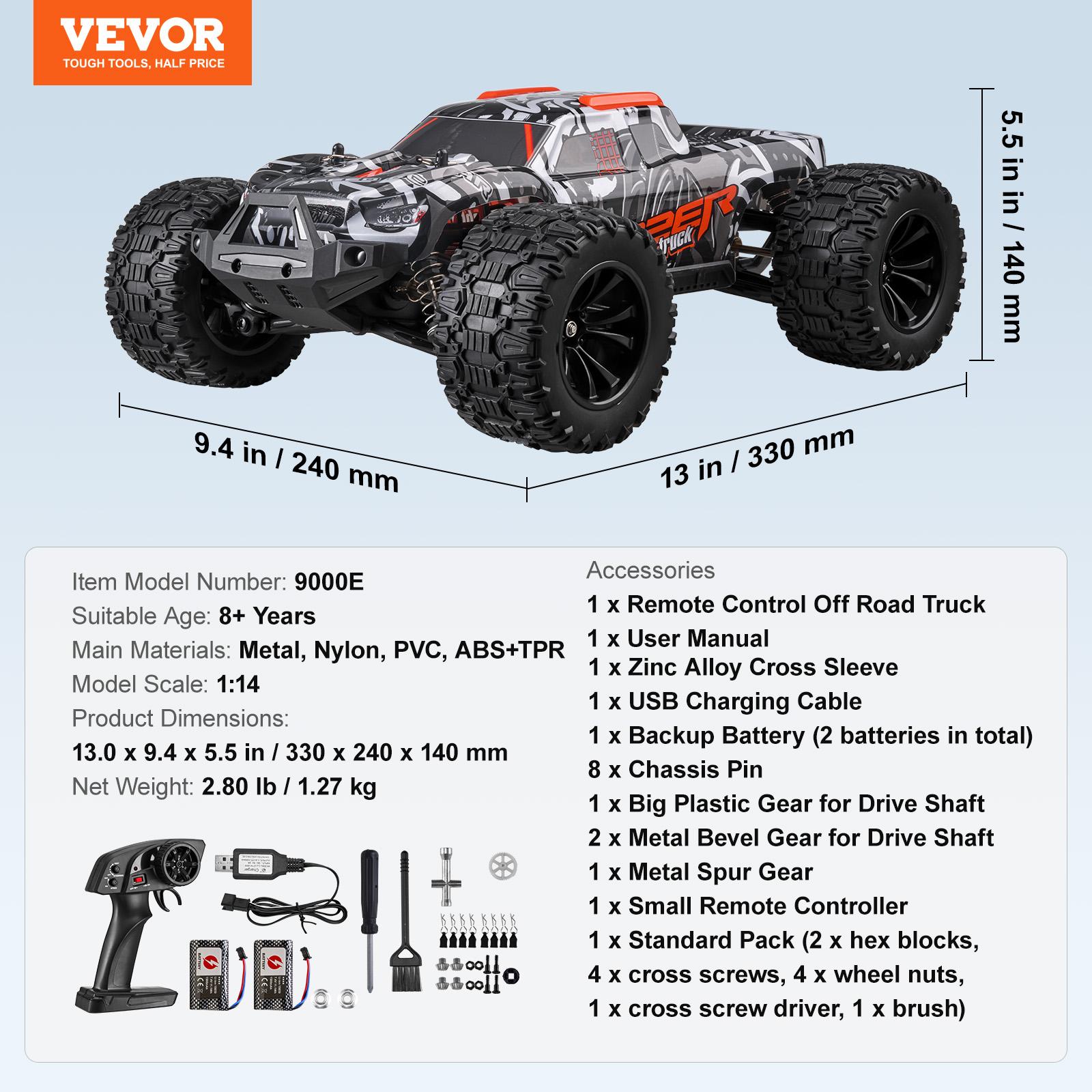 

SucceBuy 1:14 Brushed 38KM/H 4WD RC Car All Terrain Off-Road Toys with 2 Batteries Monster Drift Racing Truck for Kids Gifts