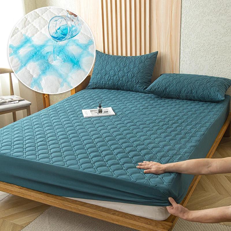 100% Waterproof Bed Fitted Bed Sheet Anti-mite and Anti-bacterial Mattress Protector Soft Breathable Mattress Cover Washable