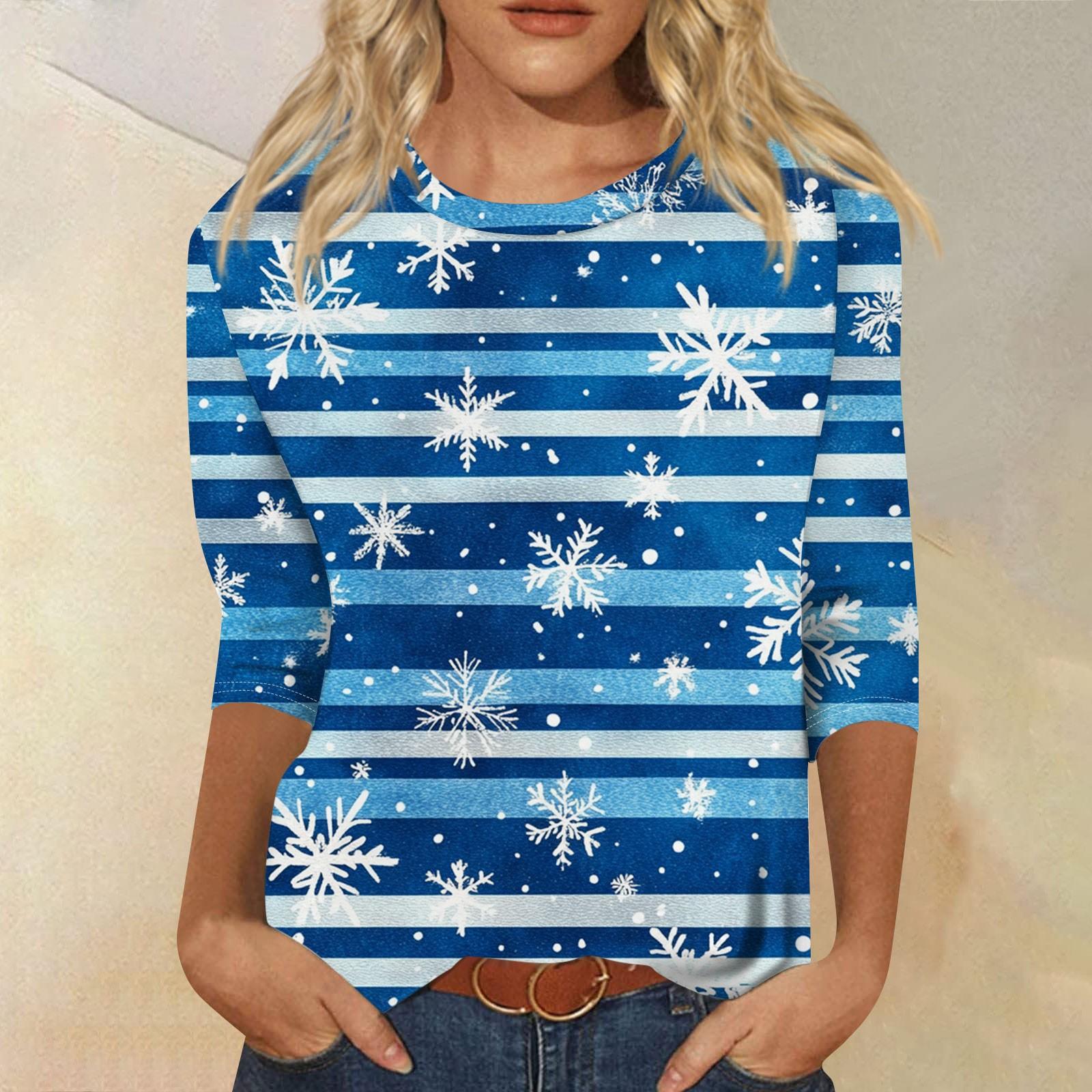 Женская мода повседневная рубашка с круглым вырезом и рождественским принтом — фото 10