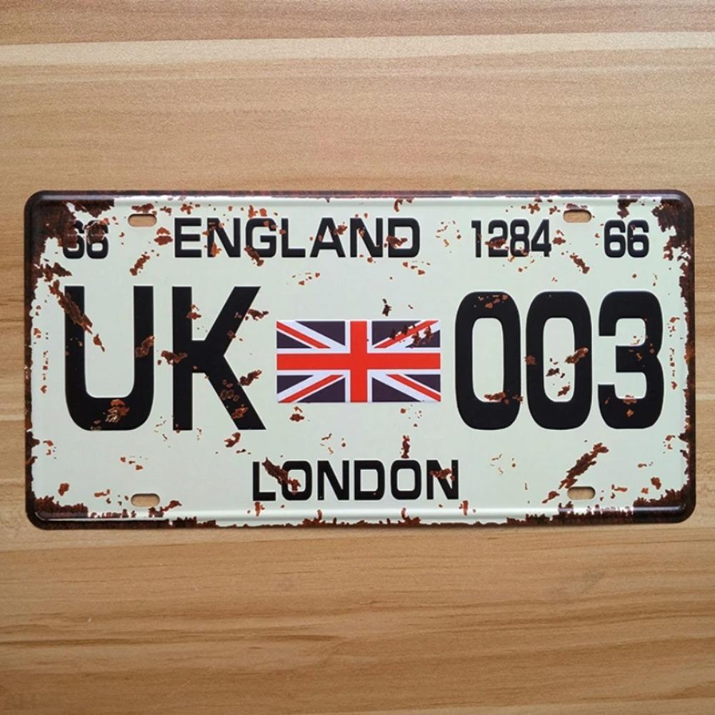 

HD Tin Sign Vintage UK London England License Plate Metal Wall Art Retro British Flag Decor for Bar Man Cave European Travel 15x30cm(5.9x7.8inch)