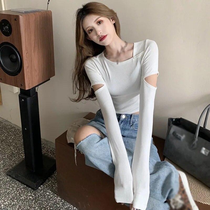 Podzim Jaro Dámské Pletené Top Úzká halenka Asymetrický límeček Tričko Dívčí Stylový Výstřih Dlouhý rukáv Pletené Topy pro volný čas Tričko