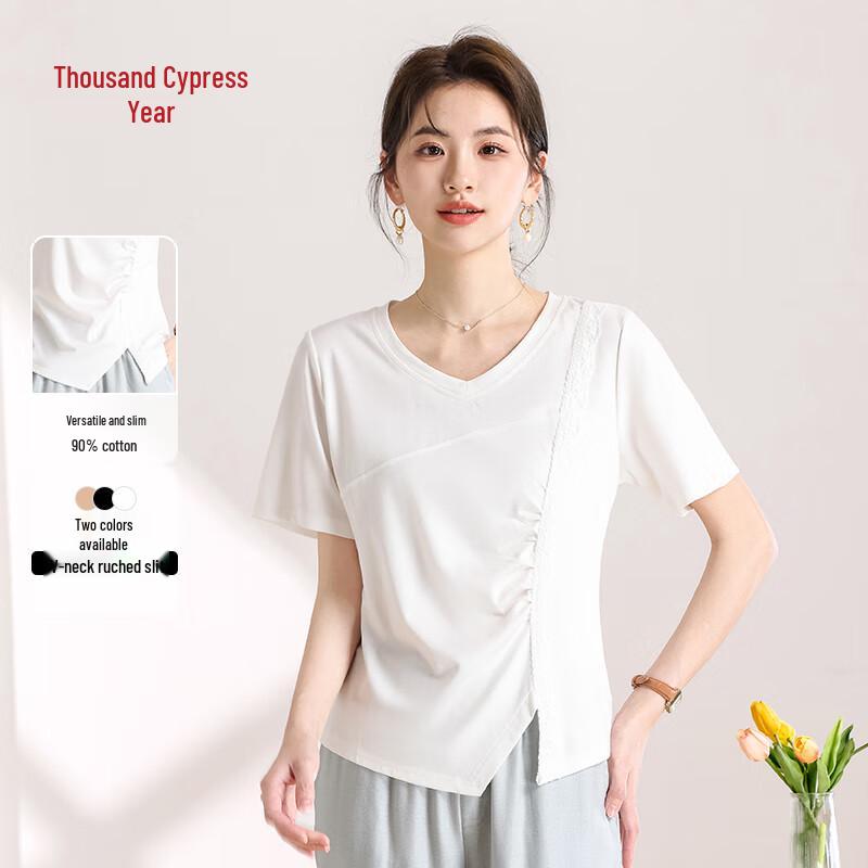 Qianbainian Women s Irregular Design Cotton Blend Short Sleeve T-Shirt XL