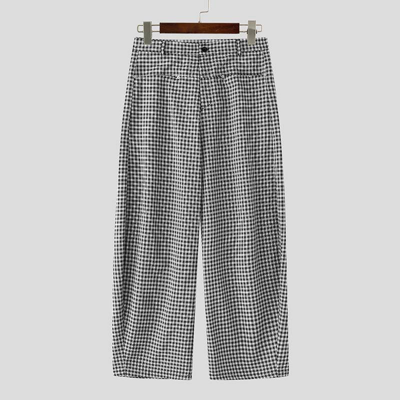 

INCERUN Мужские брюки на молнии, с клетчатым принтом, повседневные, длинные, прямые, для ношения под низ XL