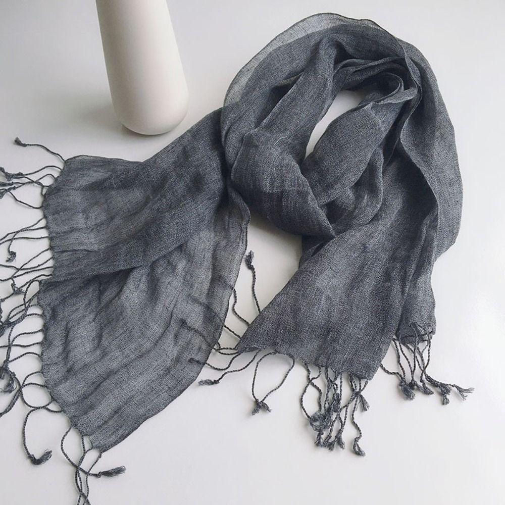 Long Tassel Sun Protection Wrap Solid Color Neck Scarf Casual Pure Linen Scarf Spring Summer