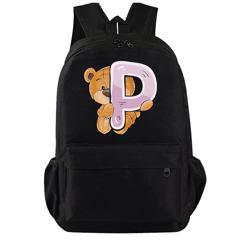 Cartoon Little Bear 26 Englische Buchstaben Rucksack Teenager Schultasche für Mädchen Jungen Rucksack Große Kapazität Büchertasche für Kindergeschenke