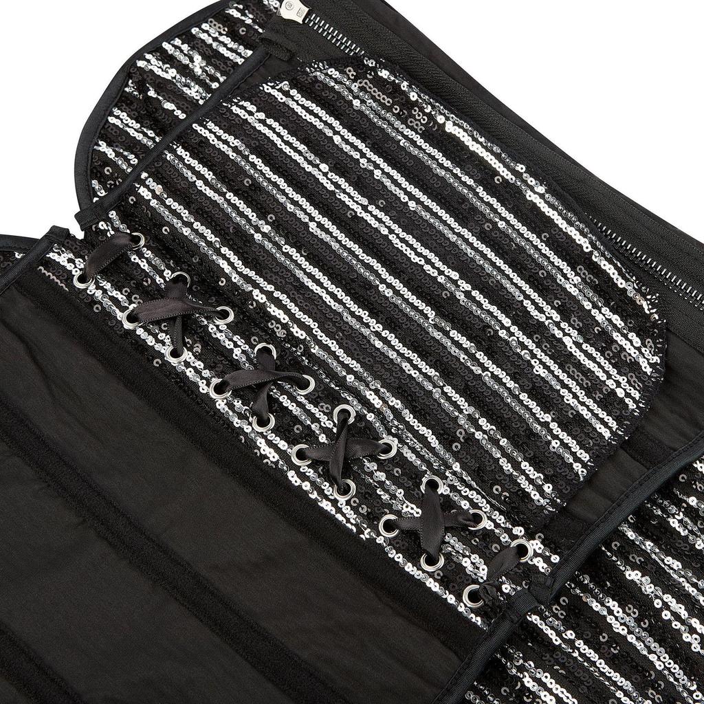 Silver Black Sequin Strapless Bodycon Corset Top with Bra Support for Women