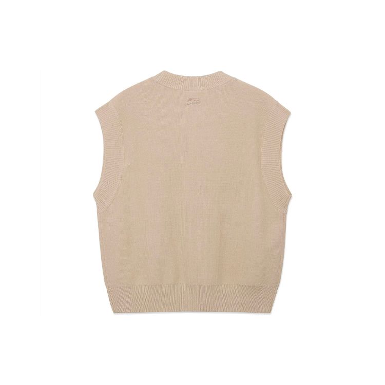 Li Ning X Disney Toy Story Collaboration Strawberry Bear Series Cartoon Pattern Loose Knit Vest Women vest Khaki AMVR008-1