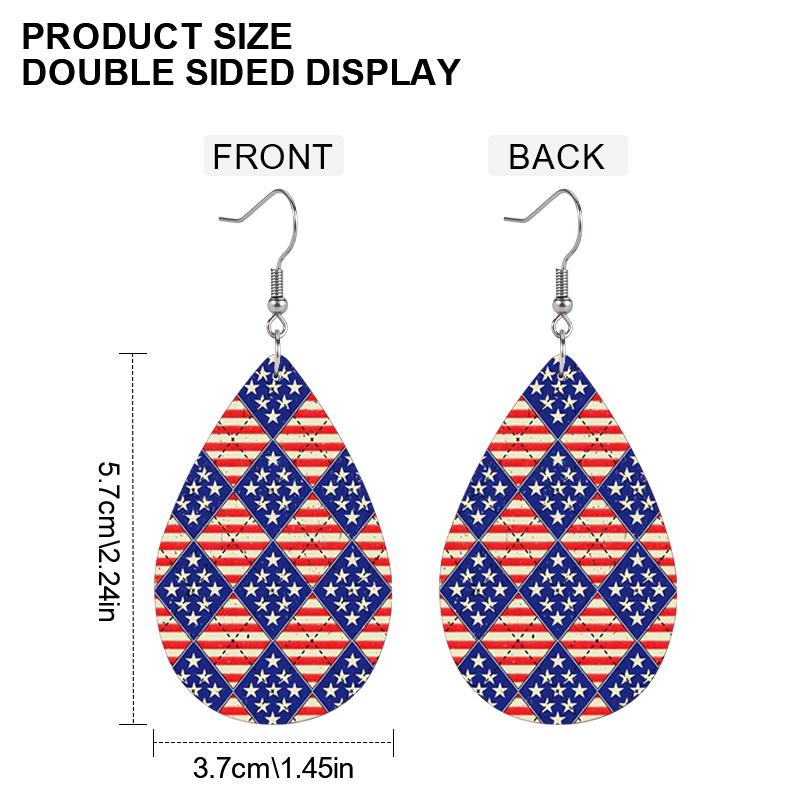 Independence Day Earrings American Flag Square and Love Heart PU Leather Earrings Fashion Earrings Holiday Gifts for Friends