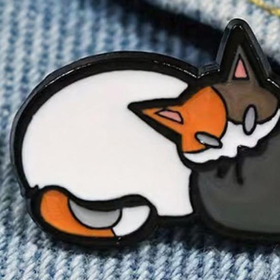 Two-Cat Cartoon Brooch Mean Cat Enamel Brooch Pin Digital 3D Technology Smooth Surface Black White Cats Pin Backpacks Hats Badge