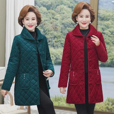 Corduroy Cotton Lapel Coat for Middle-Aged & Elderly Women - Warm, Thickened, Medium-Long Winter Jacket