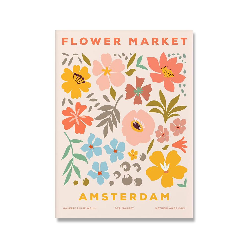 Abstract Flower Market Vintage Watercolor Wall Art Canvas Painting Nordic Posters And Prints Wall Pictures For Living Room Decor No Frame