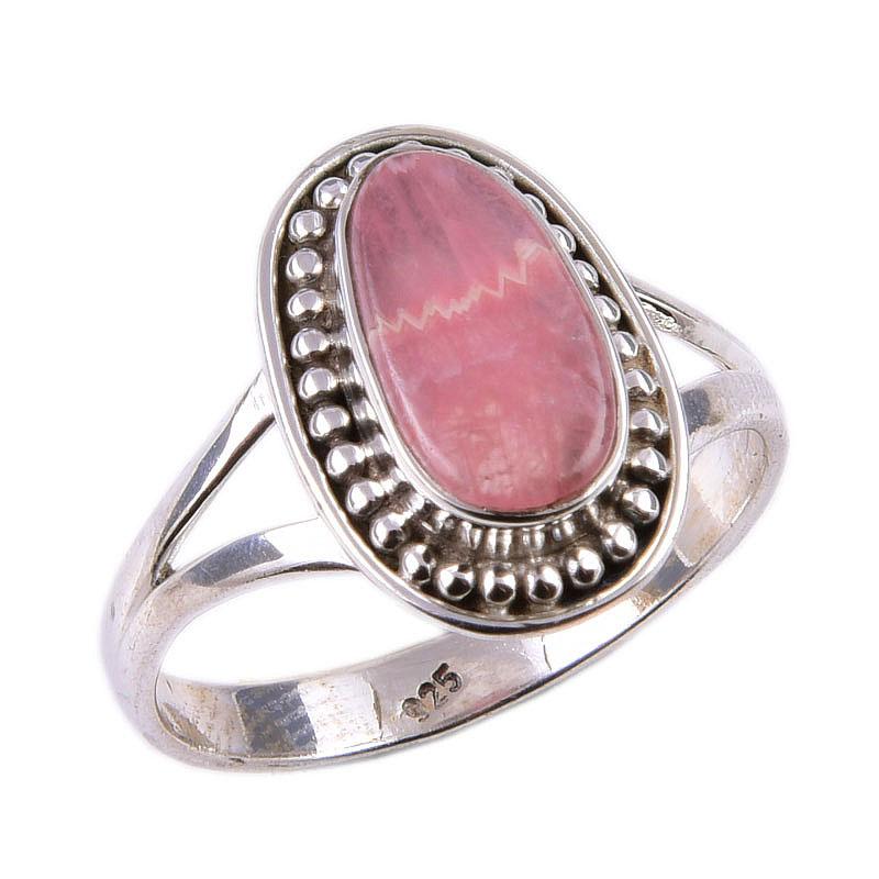 Natural Rhodochrosite Gemstone 925 Solid Sterling Silver Jewelry Ring S.10 W5l23