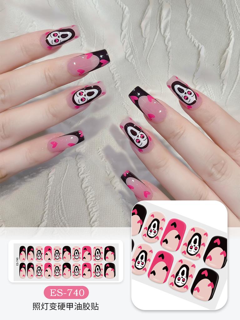 20 Pcs Halloween Christmas UV Semi Cured Gel Nail Stickers Self Adhesive Long Lasting Popular Nail Art Wraps