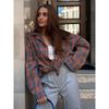 OZON Women's Retro Plaid Stripe Long Sleeve Shirt with Pocket for Spring, Autumn, Winter 2024