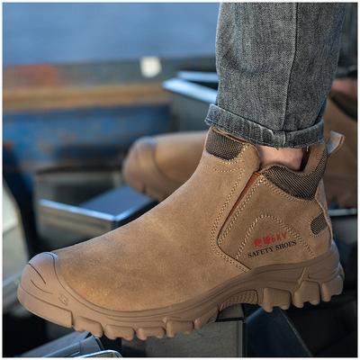 Big Size Men's Casual Steel Toe Caps Safety Boots Breathable Cow Suede Leather Working Shoes Tooling Security Chelsea Botas Male