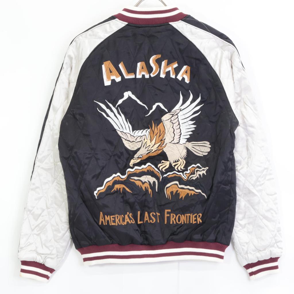 HOUSTON 51216 ALASKA HAWK Souvenir Jacket Sukajan Jacket M Black X whiteUsed