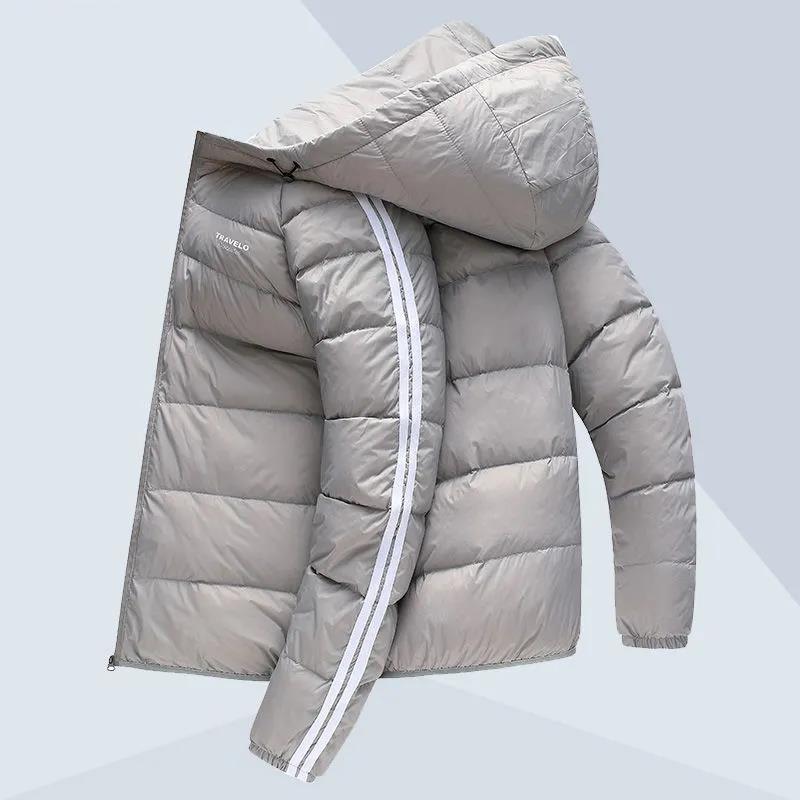 

Мужское пуховое пальто с капюшоном, зимняя толстая теплая куртка, качественная куртка на белом утином пуху с пузырьковым пухом, повседневное тонкое пальто M серый