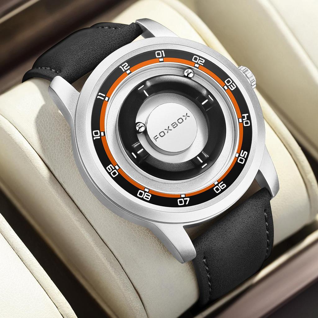 FOXBOX Magnetic Driven Watch Fashion Waterproof Quartz Wristwatch Rolling Steel Ball Pointer Sports Watches