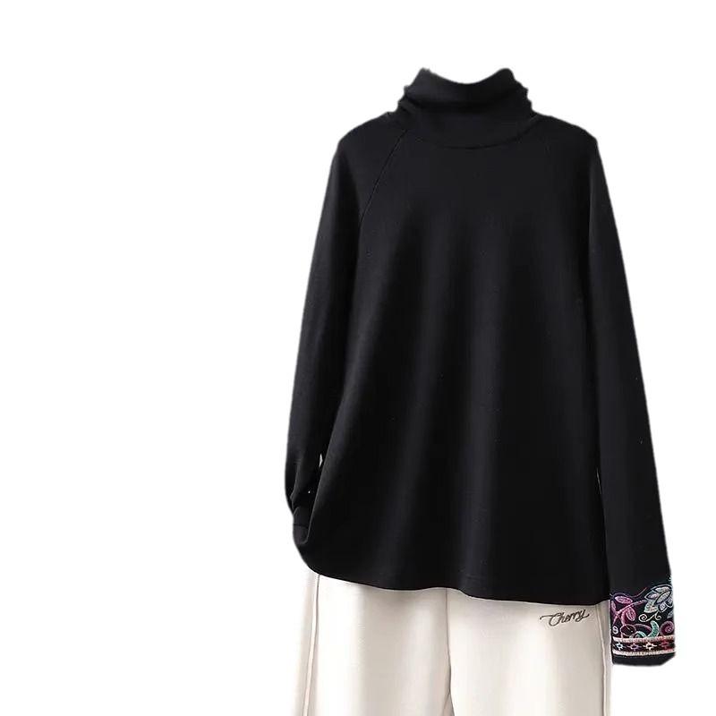 

Женский эластичный свободный однотонный топ с вышивкой и низ с полувысоким воротником