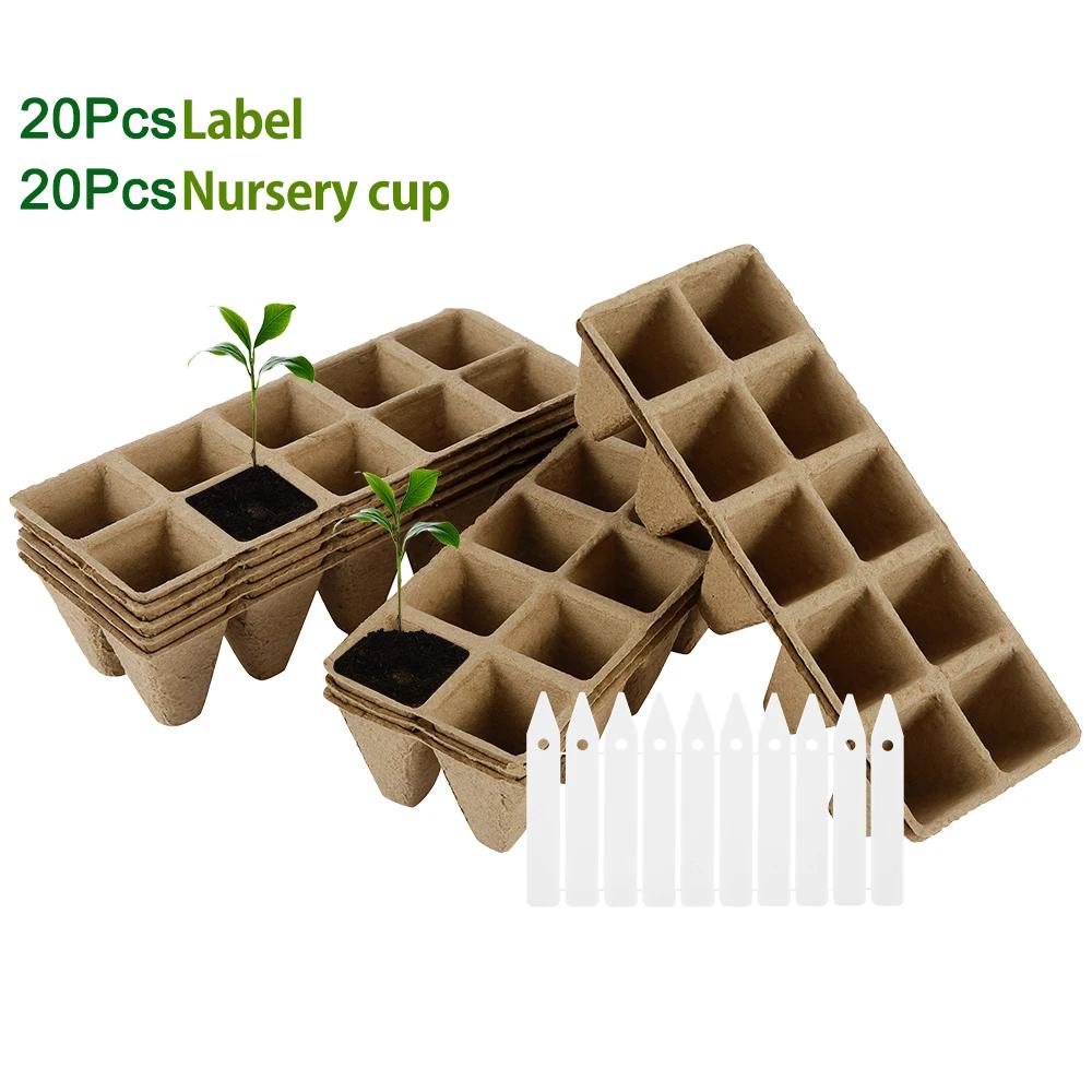 20Pcs Seedling Start Trays with 10 Holes Organic Germination Plant Biodegradable Seedling Peat Pots for Indoor Gardening Tool