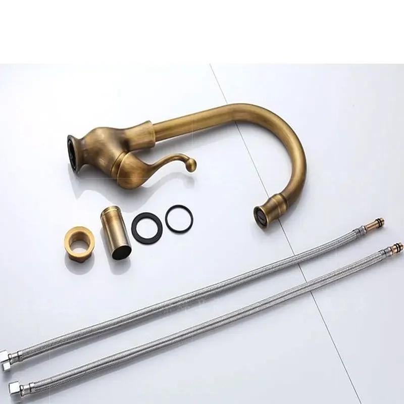 Antique Copper Bathroom Basin Faucet Europe Classic Style Cold And Hot Water Mixer Tap Sink Faucet Deck Mounted Single Handle