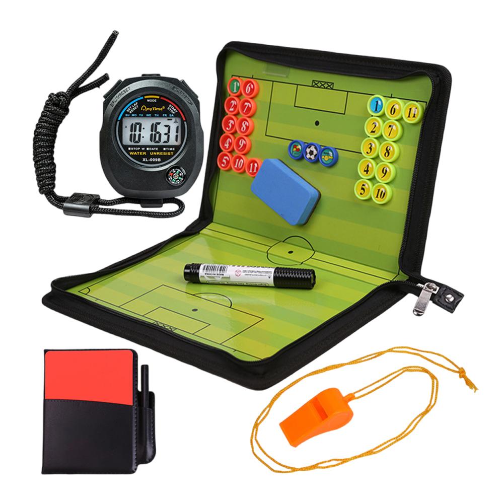 

Foldable Magnetic Football Tactic Board Soccer Coach Tactics Folder with Timer Whistle Soccer Coaches Clipboard for Coaches