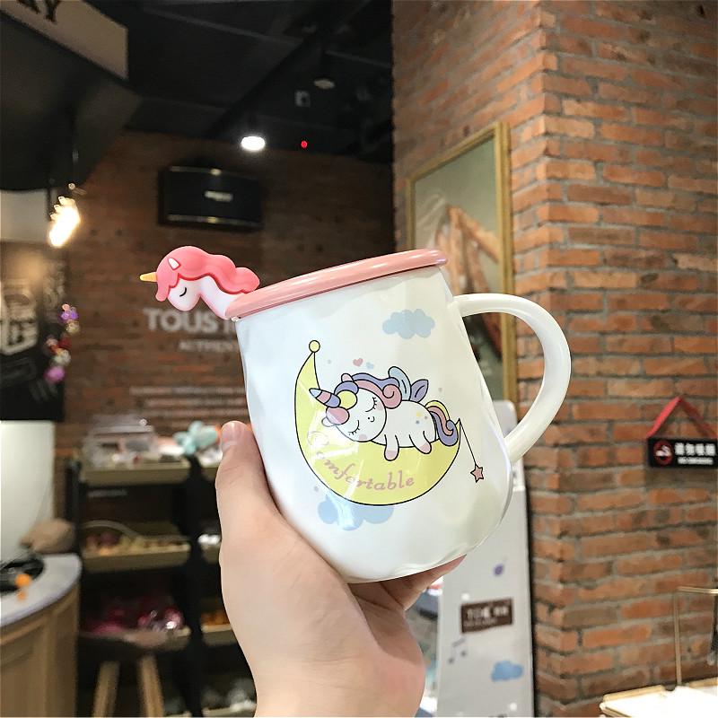 

Rainbow Unicorn Ceramic Mug with Lid and Spoon – Office Coffee Cup 380ml