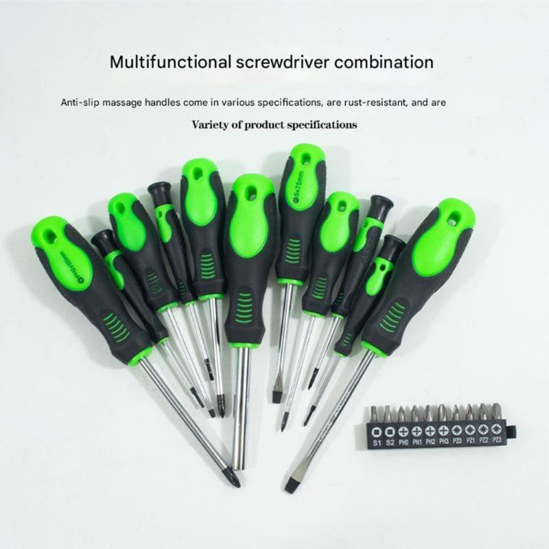 12Pieces Professional Screwdriver Tool Kit with Multiple Bit Types Comfortable Grip and Plastic Case Ideal for Electronics Maintenance and Assembly