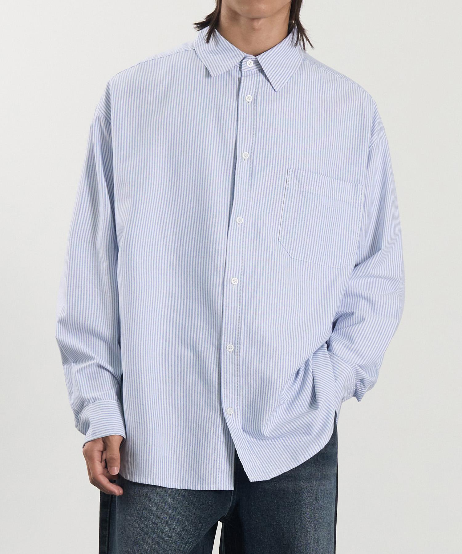 X Container Oversized Oxford Striped Shirt (Blue) L/Free