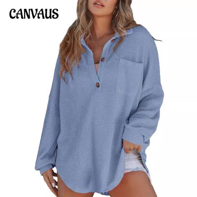 Damen Herbst und Winter Pullover Einfarbig Große Größe Waffel Strickwaren