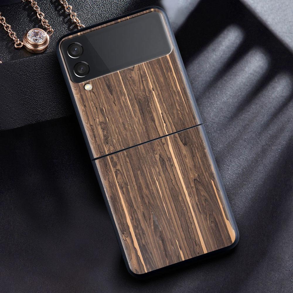 Skládací pouzdro pro Samsung Z Flip 3 Shell pro Galaxy Z Flip3 Hard Capa For ZFlip 3 silikonový kryt telefonu dřevěný