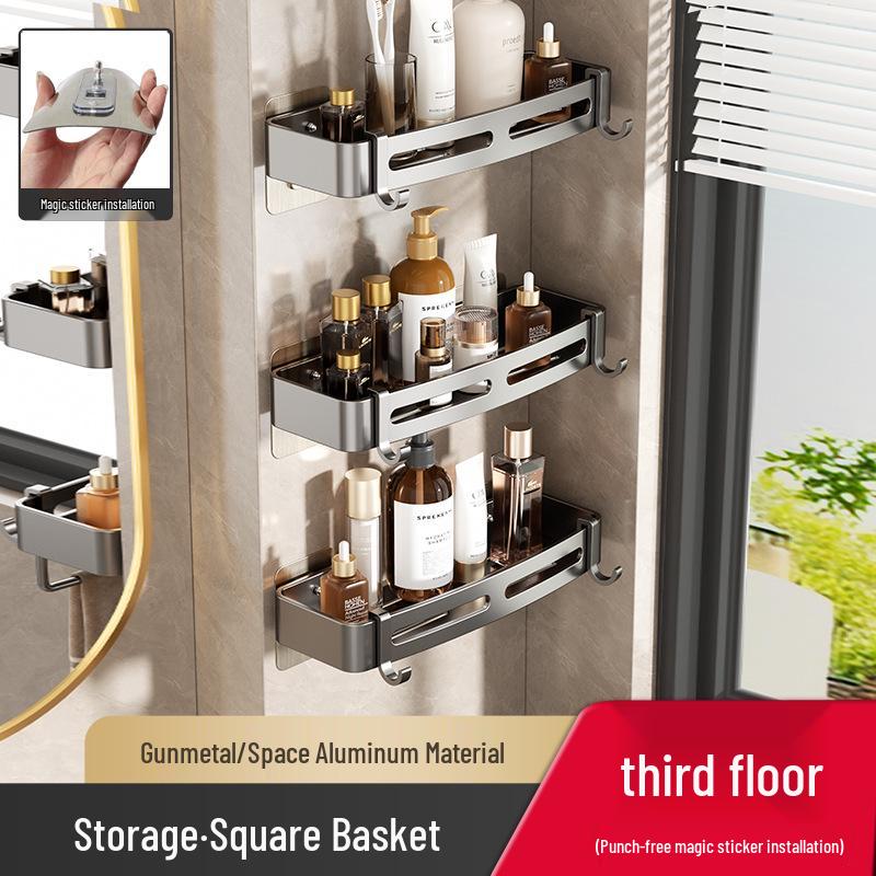 Gunmetal Punch-Free Space Aluminum Corner Bathroom Shelf