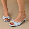 Summer New Women's Bow Decorated High Heels Square Toe Fashion Temperament One-word Rear Air Sandals Slippers