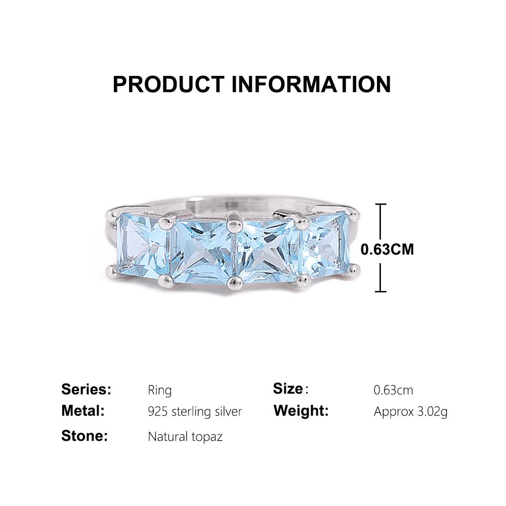 Einfacher Exquisiter 925er Sterlingsilber Damenring Natürlicher quadratischer 5,0 mm himmelblauer Topas Feiner Schmuck für Jubiläum Festival Geschenk