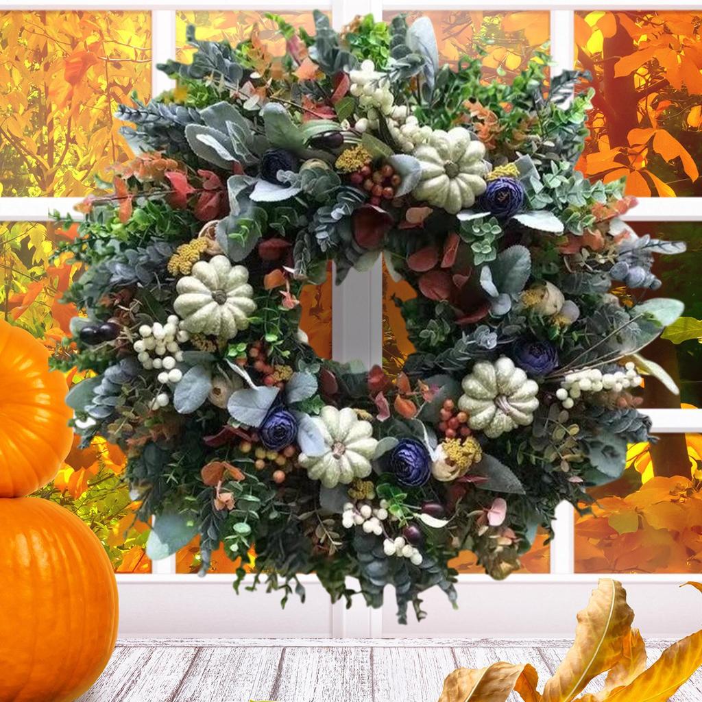 White Pumpkin And Buttercup Fall Wreath White Pumpkin Eucalyptus Leaves Outdoor Wreath Rustic Decor Sign for Thanksgiving
