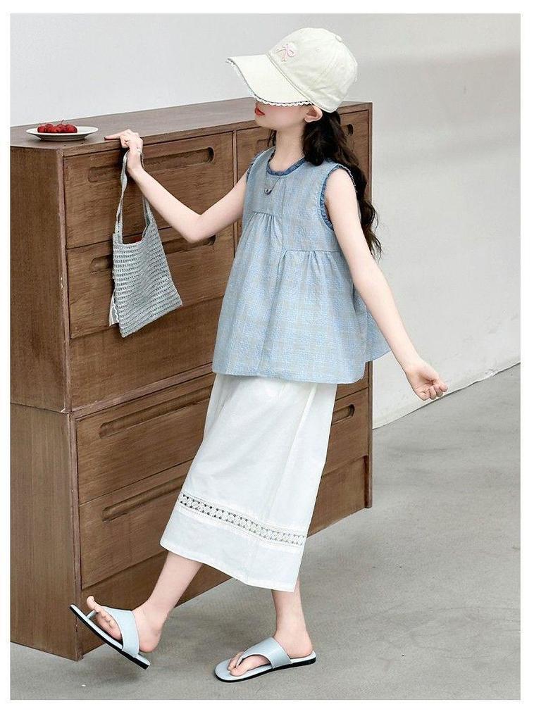 Korean-Style Lace Sleeveless Top & Pants Set - Summer 2026 Girls' Fashion Two-Piece Outfit