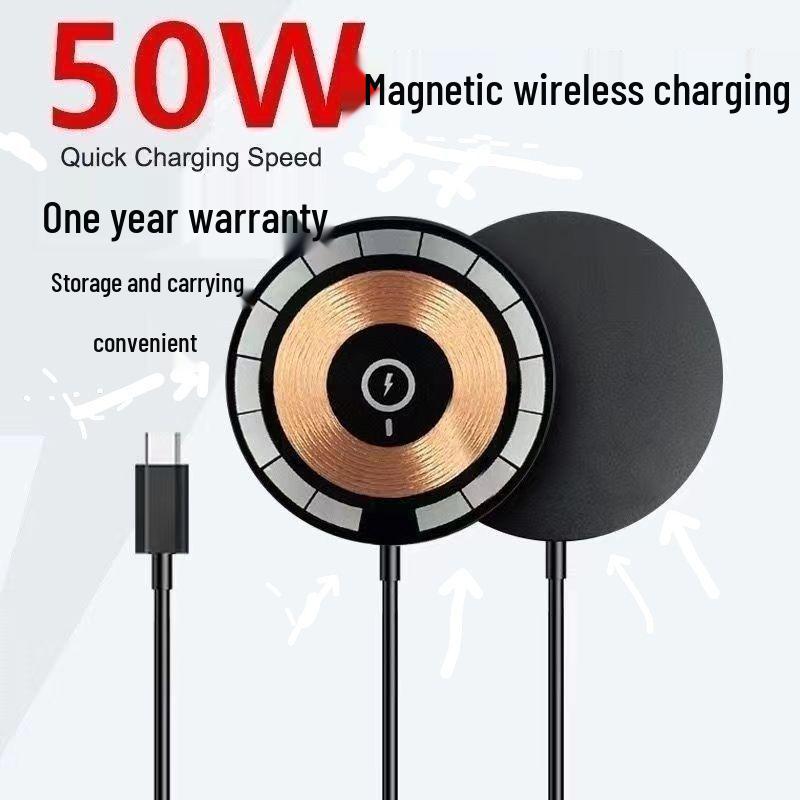 Magnetic 50W Wireless Charger for Apple, Huawei, Samsung, and Android Devices