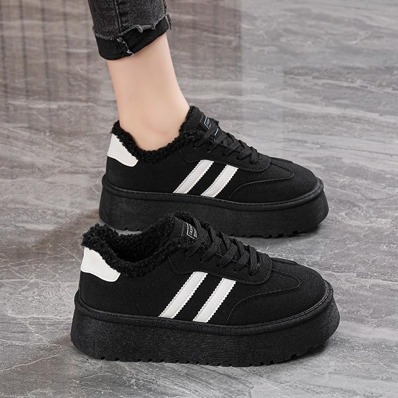 Winter new velvet cotton shoes ins student running sports warm casual shoes DY 35 чёрный