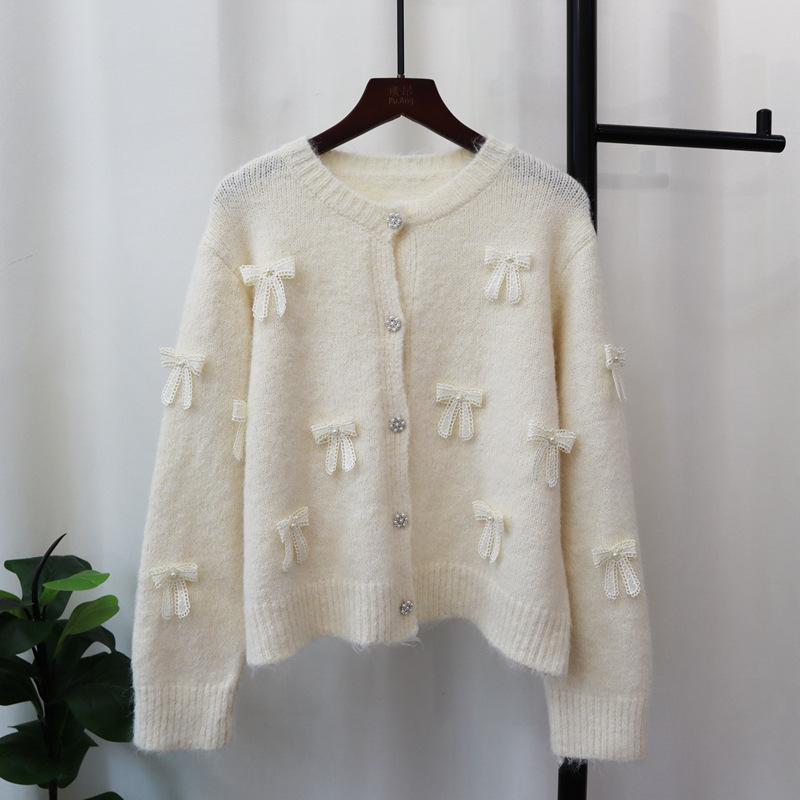 Bow Design Sweater Jacket Autumn and Winter New Loose Sweet Soft Waxy Knitted Cardigan Women