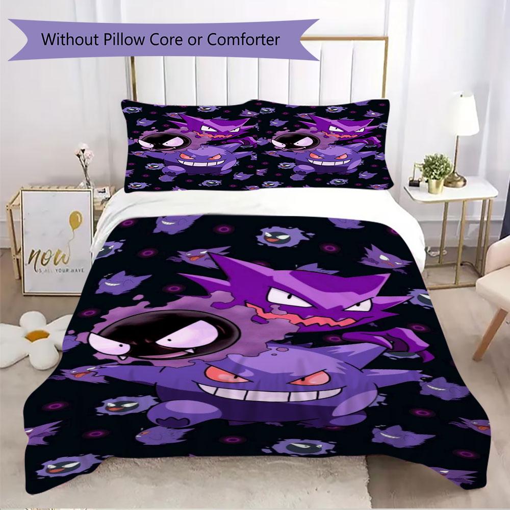 High Quality Gengar Pattern 3Pcs Duvet Cover Set Soft Microfiber Bed Set For Anime Lovers No Sheet No Comforter
