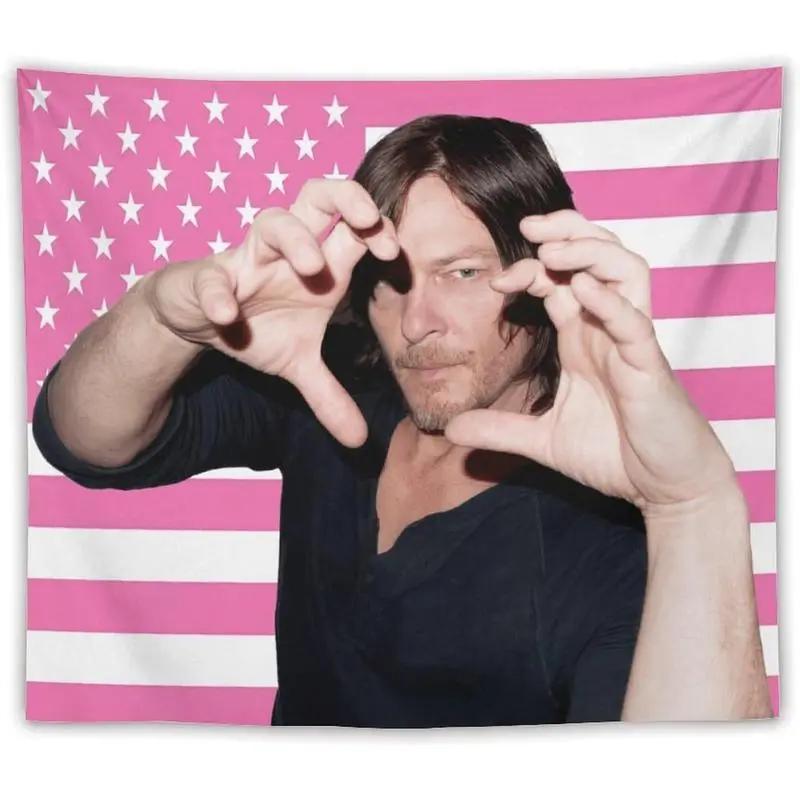 

Norman Reedus Wall Tapestry of The Walking Dead Polyester Retro American Flag Decoration in Bedroom and Living Room 74x94cm(29x37in)