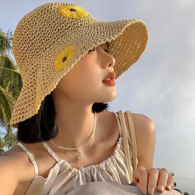 Women's Summer Vacation Straw Bucket Hat Floppy Hat