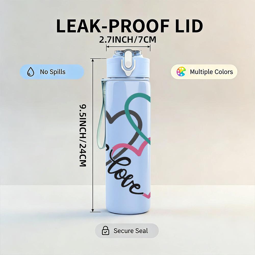 1PC Intertwined Faith Love Heart 750ml Color Plastic Sports Water Bottle Leakproof Flip Straw Lid Suitable for Sports Office Home Use