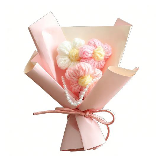 Crochet Flower Bouquet Handcrafted Knitting Flower Ornament Yarn Floral Decoration Mother's Day Birthday Christmas Gift