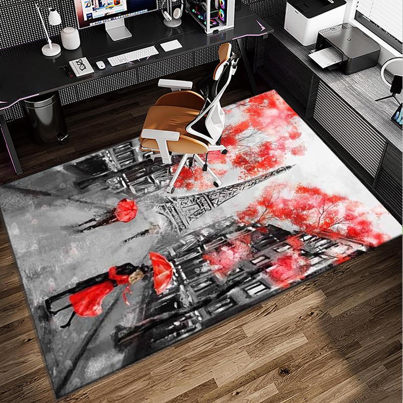 Parisian Eiffel Tower Romance Office Rug Chair Mat, Entryway Carpet, Suitable for Front Door, Bedroom, Living Room, Desk, Holiday Gift