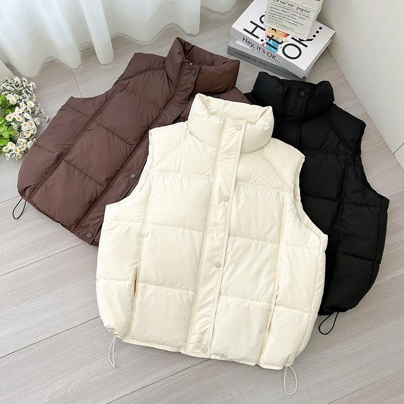 Down cotton vest women's autumn and winter new college loose cotton vest solid color vest jacket