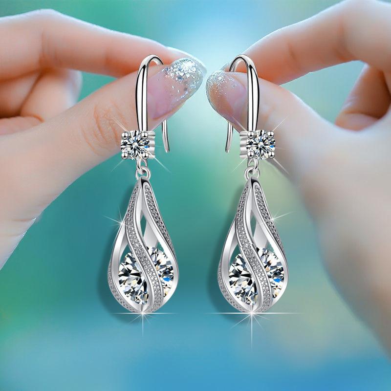 Fine New 925 Silver Luxury Crystal Zircon Earrings Charms for Woman Cute Engagement Wedding Jewelry Gift